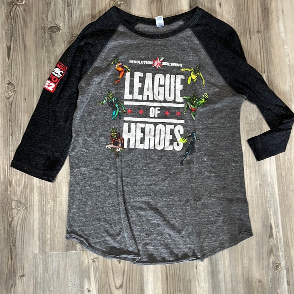 Size medium Revolution brewing league of heroes grey raglan